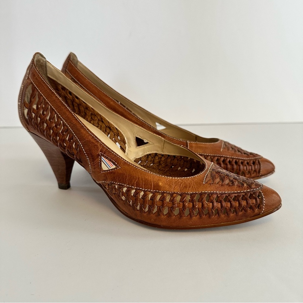 Rush Hour Brown Woven Leather Heels‎ Size 8.5